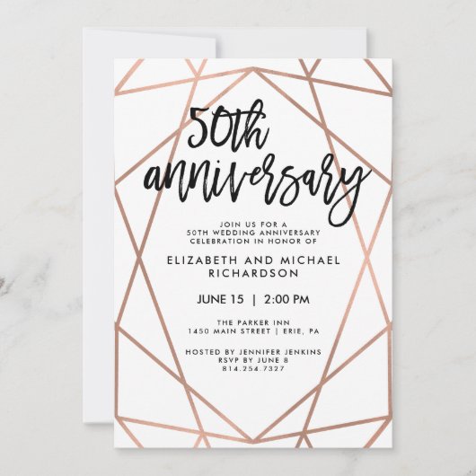Invitation Faux Rose Gold Géométrique 50e anniversaire Mariag (Devant)