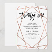 Invitation Faux Rose Gold Géométrique | Fête du 21e anniversa (Devant / Derrière)
