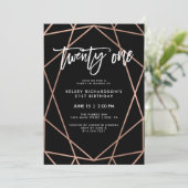 Invitation Faux Rose Gold Géométrique | Fête du 21e anniversa (Debout devant)