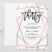 Invitation Faux Rose Gold Géométrique | Fête du 30e anniversa (Devant / Derrière)