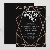 Invitation Faux Rose Gold Géométrique | Fête du 40e anniversa (Devant / Derrière)