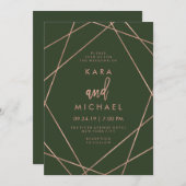 Invitation Faux Rose Gold Géométrique | Mariage vert profond (Devant / Derrière)