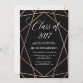 Invitation Faux Rose Gold Géométrique sur Black Graduation Pa (Devant)