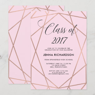 Invitation Faux Rose Gold Géométrique sur Blush Pink Graduati