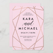 Invitation Faux Rose Gold Géométrique sur Mariage rose pâle (Devant / Derrière)