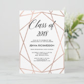 Invitation Faux Rose Gold Géométrique sur White Graduation Pa (Debout devant)