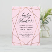 Invitation Faux Rose Gold Geometry sur Baby shower rose pâle (Debout devant)