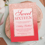 Invitation Faux rose gold glitter red chic Sweet 16<br><div class="desc">A modern,  pretty chic and elegant faux rose gold glitter shower ombre with red color block Sweet 16 birthday party invitation with rose gold ombre pattern fading onto a red background with and elegant rose gold frame Perfect for a princess Sweet sixteen.</div>