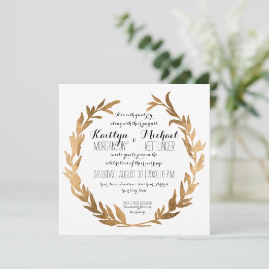 Invitation Faux Rose Gold Laurel Wreath Olive Leaf Carré (Debout devant)