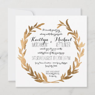 Invitation Faux Rose Gold Laurel Wreath Olive Leaf Carré
