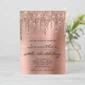 Invitation Faux rose gold pailleté Drips Papier Anniversaire (Debout devant)