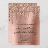 Invitation Faux rose gold pailleté Drips Papier Anniversaire (Devant / Derrière)
