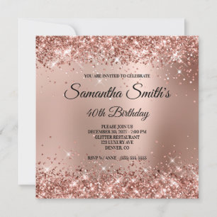 Invitation Faux rose gold pailleté Glam dégradé 40e anniversa