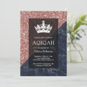 Invitation Faux Rose Gold Parties scintillant Blue Marble Aqi (Debout devant)