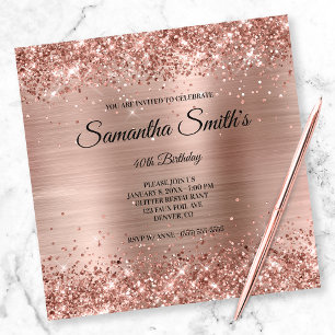 Invitation Faux Rose Gold Parties scintillant et Foil 40e ann