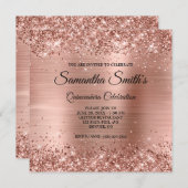 Invitation Faux Rose Gold Parties scintillant et Foil Quincea (Devant / Derrière)