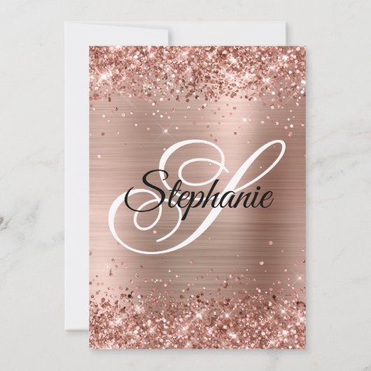 Invitation Faux Rose Gold Parties scintillant Foil Monogramme (Dos)