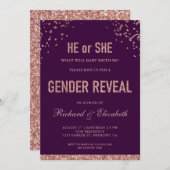 Invitation Faux Rose Gold Parties scintillant Purple Genre Re (Devant / Derrière)