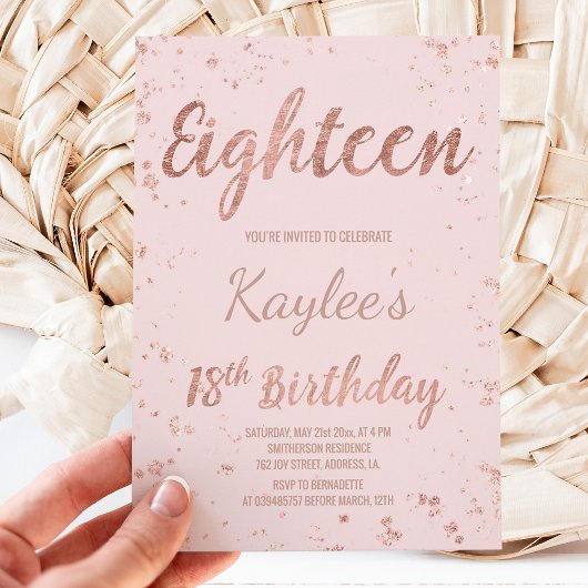 Invitation Faux rose or confetti blush 18e anniversaire