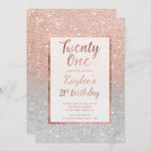 Invitation Faux rose or faux parties scintillant argent chic  (Devant / Derrière)