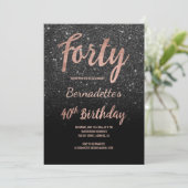 Invitation Faux rose or noir parties scintillant 40e annivers (Debout devant)