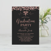 Invitation FAUX ROSE OR Noir RN Nurse Graduation Party (Debout devant)