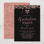 Invitation FAUX ROSE OR Noir RN Nurse Graduation Party (Devant / Derrière)
