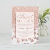 Invitation Faux rose or ombre ananas marbre Sweet 16 (Debout devant)