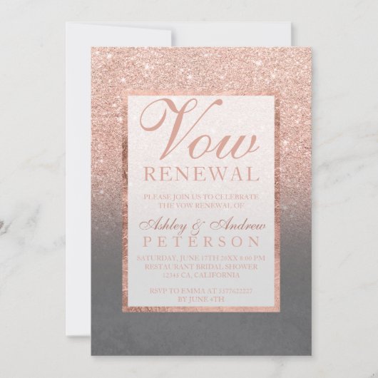 Invitation Faux rose or parties scintillant gris ciment Vow R (Devant)