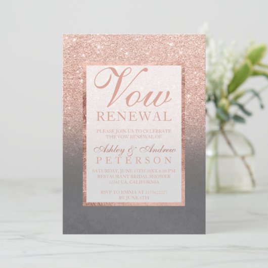 Invitation Faux rose or parties scintillant gris ciment Vow R (Debout devant)
