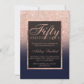 Invitation Faux rose or parties scintillant marine bleu cinqu (Devant)