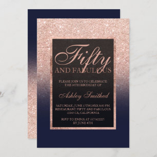 Invitation Faux rose or parties scintillant marine bleu cinqu