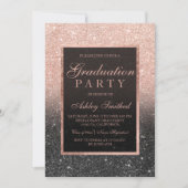 Invitation Faux rose or parties scintillant noir Graduation (Devant)