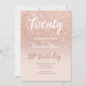 Invitation Faux rose or parties scintillant ombre 20e anniver (Devant)