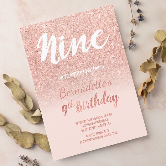 Invitation Faux rose or parties scintillant ombre neuf Annive