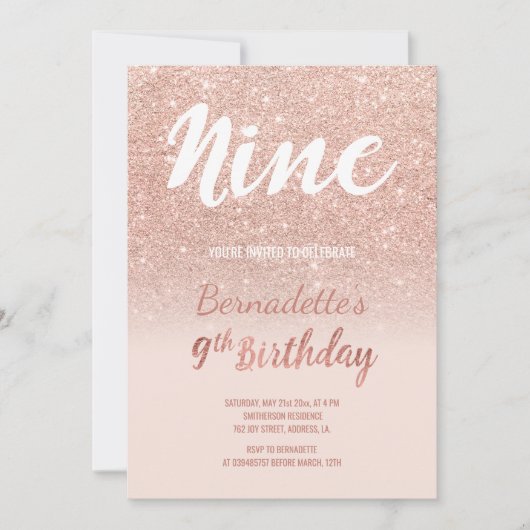 Invitation Faux rose or parties scintillant ombre neuf Annive (Devant)