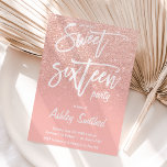 Invitation Faux rose or parties scintillant ombre typographie<br><div class="desc">Une douche à parties scintillant en or faux rose moderne et sombre avec bloc de couleur rose pastel bleu rose pâle Sweet 16 script typographie invitation fête d'anniversaire avec or rose ombre motif s'estompant sur un arrière - plan rose. Parfait pour un Sweet sixteen princesse, parfait pour elle, la fashionista...</div>