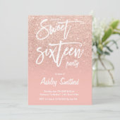 Invitation Faux rose or parties scintillant ombre typographie (Debout devant)