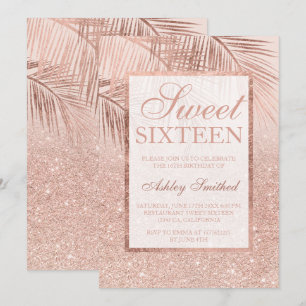 Invitation Faux rose or parties scintillant palmier rousse Sw