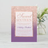 Invitation Faux rose or parties scintillant violet chic Sweet (Debout devant)