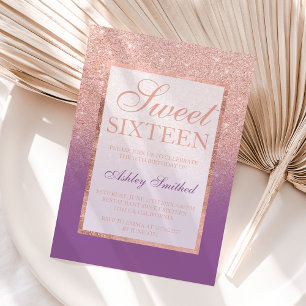 Invitation Faux rose or parties scintillant violet chic Sweet