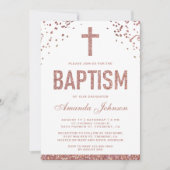 Invitation Faux Rose Parties scintillant or filles Baptême (Devant)