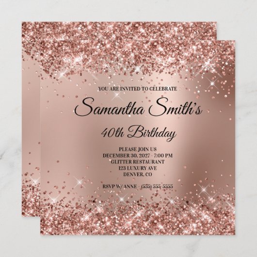 Invitation Faux Rose Parties scintillant or Glam Gradient 40e (Devant / Derrière)