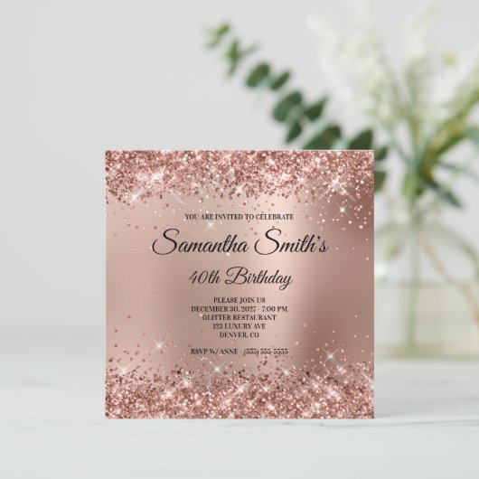Invitation Faux Rose Parties scintillant or Glam Gradient 40e (Debout devant)