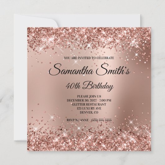 Invitation Faux Rose Parties scintillant or Glam Gradient 40e (Devant)