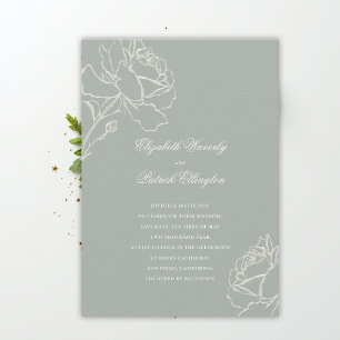 Invitation Faux Roses en relief vert sauge Mariage Classique