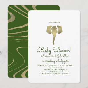 Invitation Faux Safari Éléphant Doré Baby Shower