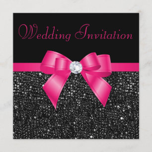 Invitation Faux Séquences noires Hot Pink Bow Mariage