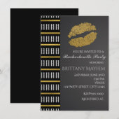 Invitation Faux Shimmer Lèvres Noir Blanc & Or Baiser Fête (Devant / Derrière)