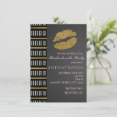 Invitation Faux Shimmer Lèvres Noir Blanc & Or Baiser Fête (Debout devant)